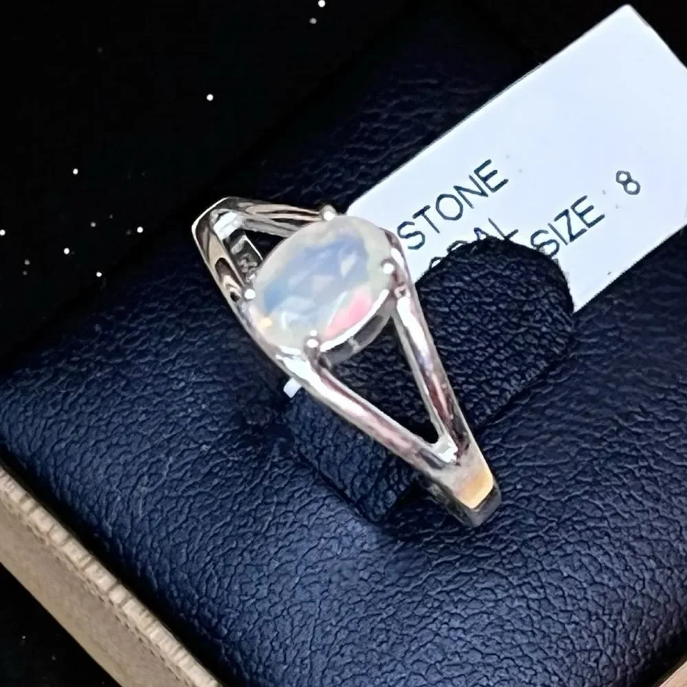 Genuine Faceted Ethiopian Opal 925 Sterling Silver Ring Size 8